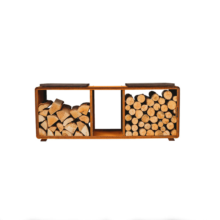 Corten Steel Firewood Rack Enzo Rack-L (size 119 x 43 x 37 cm)