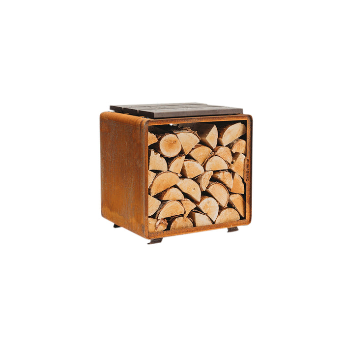 Corten Steel Firewood Rack Enzo Rack-S (size 43 x 43 x 37 cm)