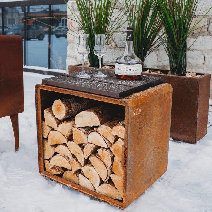 Corten Steel Firewood Rack Enzo Rack-S (size 43 x 43 x 37 cm)