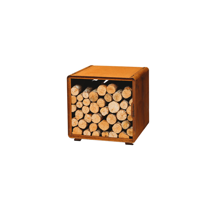 Corten Steel Firewood Rack Enzo Rack-S (size 43 x 43 x 37 cm)