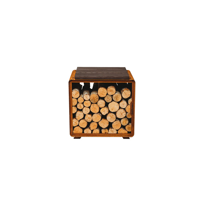 Corten Steel Firewood Rack Enzo Rack-S (size 43 x 43 x 37 cm)