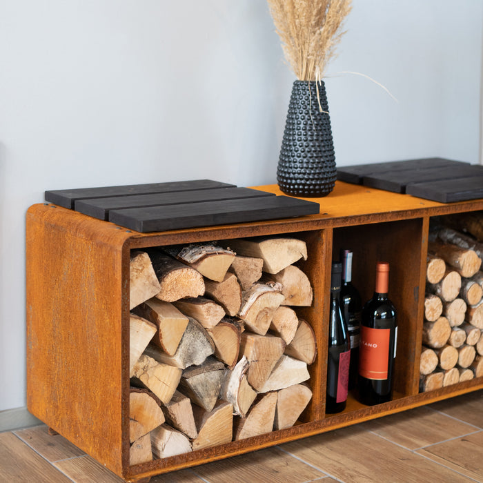 Corten Steel Firewood Rack Enzo Rack-L (size 119 x 43 x 37 cm)
