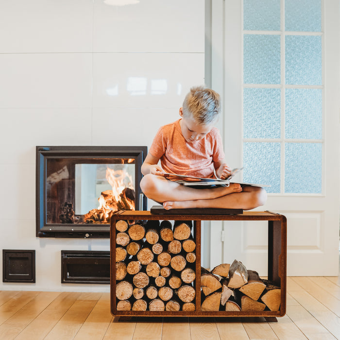 Corten Steel Firewood Rack Enzo Rack-M (size 74 x 43 x 37 cm)