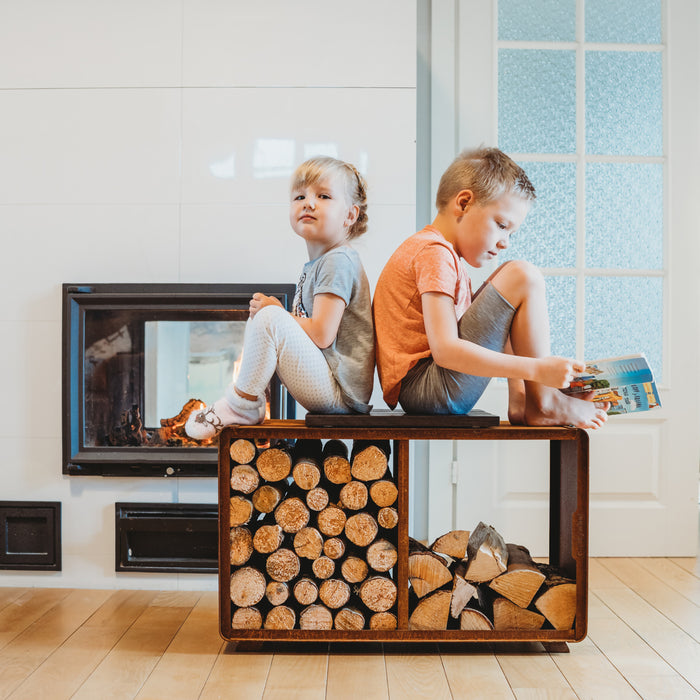 Corten Steel Firewood Rack Enzo Rack-M (size 74 x 43 x 37 cm)