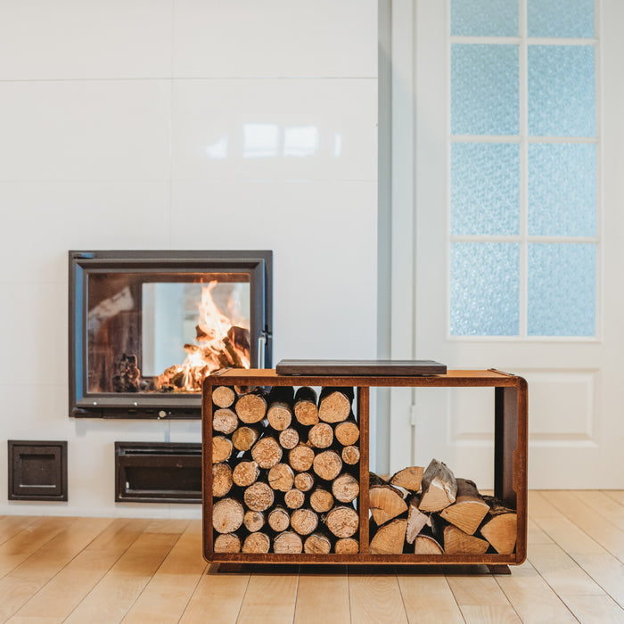 Corten Steel Firewood Rack Enzo Rack-M (size 74 x 43 x 37 cm)