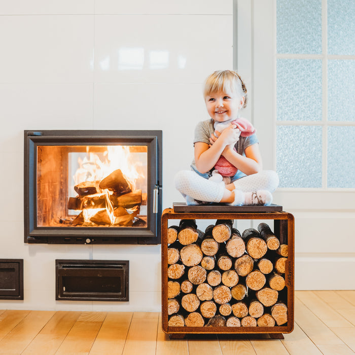 Corten Steel Firewood Rack Enzo Rack-S (size 43 x 43 x 37 cm)