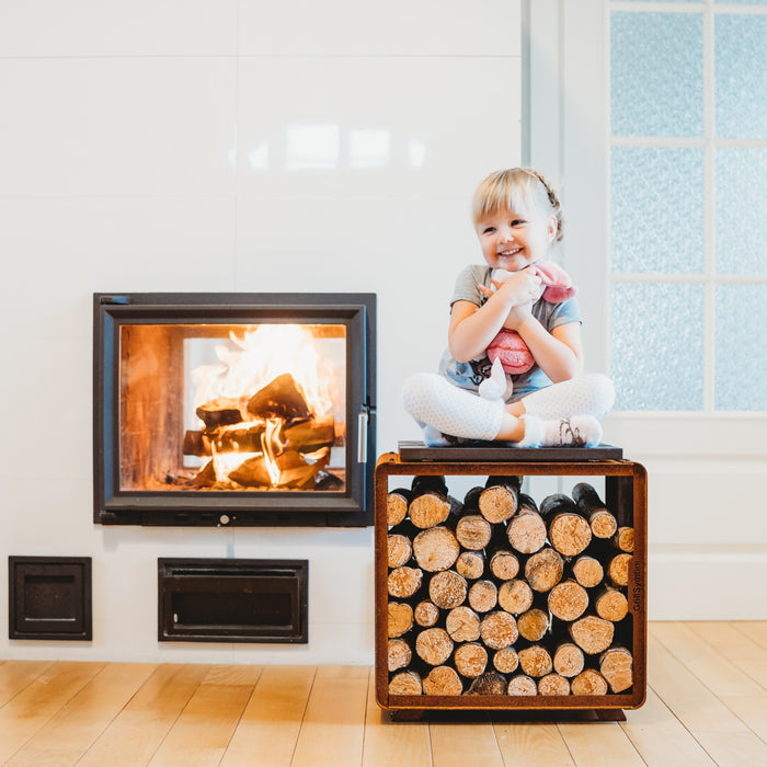 Corten Steel Firewood Rack Enzo Rack-S (size 43 x 43 x 37 cm)
