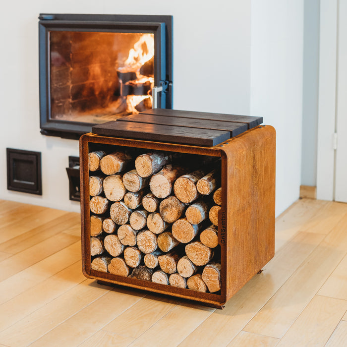 Corten Steel Firewood Rack Enzo Rack-S (size 43 x 43 x 37 cm)