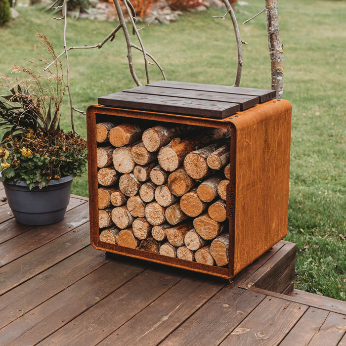 Corten Steel Firewood Rack Enzo Rack-S (size 43 x 43 x 37 cm)