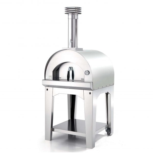 Margherita Wood Pizza Oven with Trolley - STAINLESS STEEL