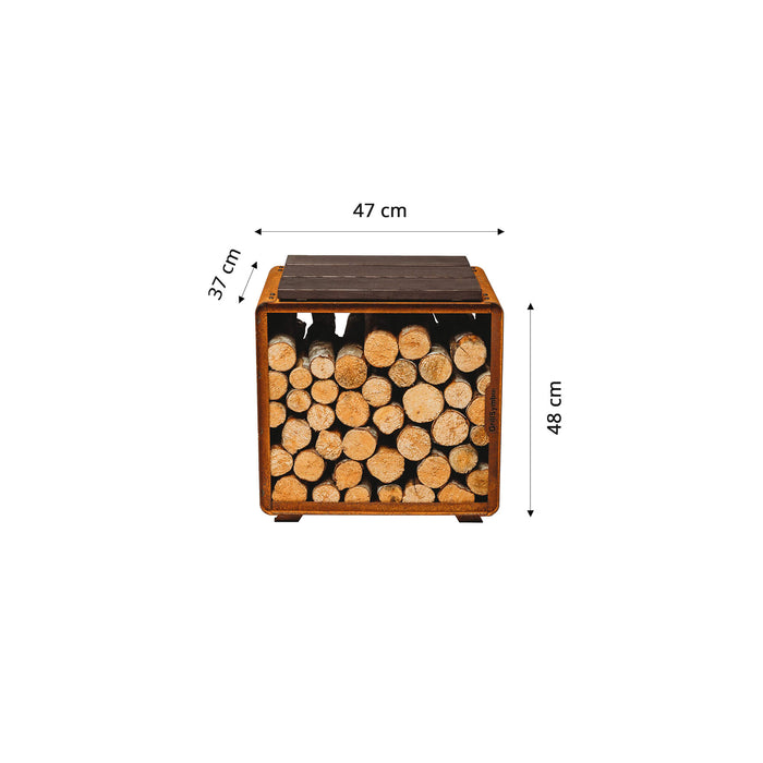 Corten Steel Firewood Rack Enzo Rack-S (size 43 x 43 x 37 cm)
