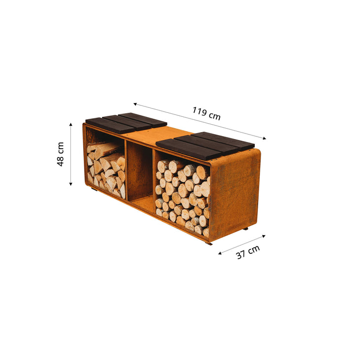 Corten Steel Firewood Rack Enzo Rack-L (size 119 x 43 x 37 cm)