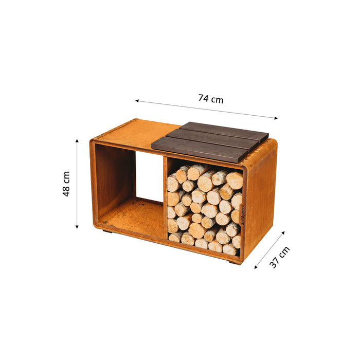 Corten Steel Firewood Rack Enzo Rack-M (size 74 x 43 x 37 cm)