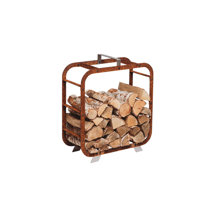 Corten Steel Firewood Basket Leo (size 58 x 58 cm)