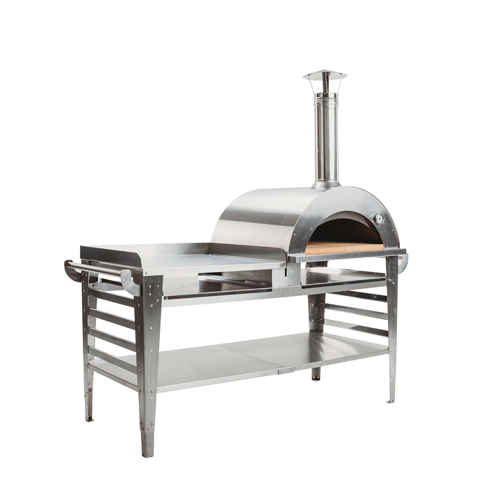 Wood Fired Pizza Oven with Stand and Side Table Pizzo-XL-Set-inox