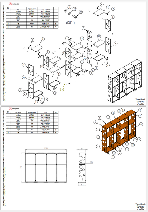 Corten Steel Modular Shelf WALL-L (size 237x37x170 cm, consists of 4 modules)
