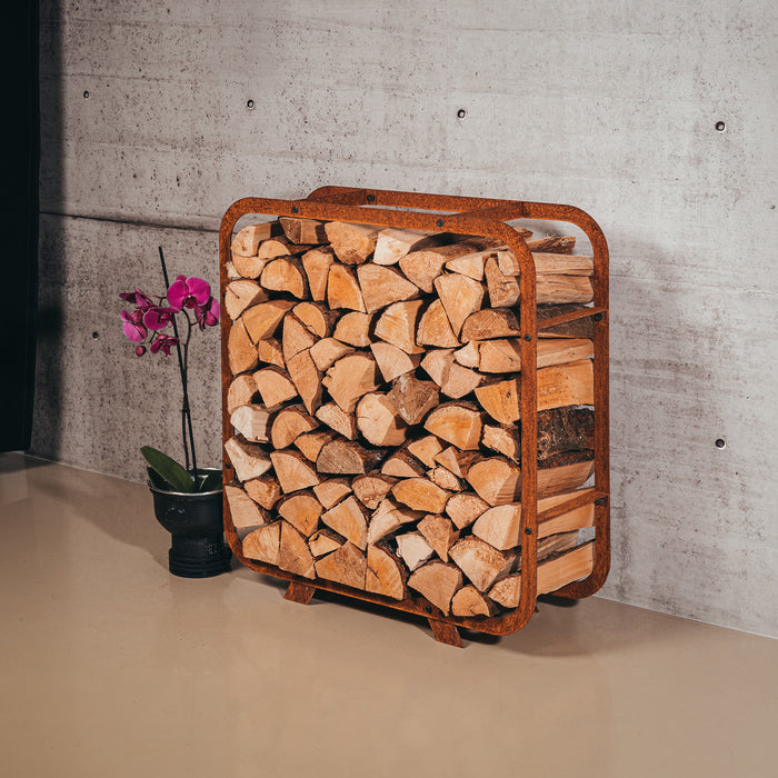 Corten Steel Firewood Rack Ake (size 72 x 72 cm)