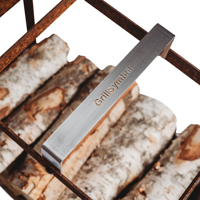 Corten Steel Firewood Basket Leo (size 58 x 58 cm)