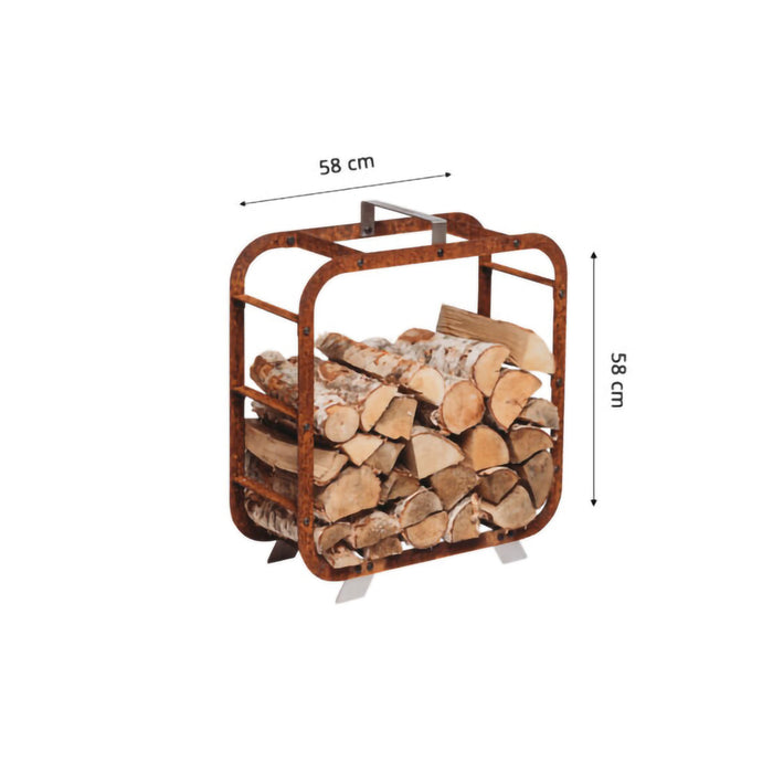 Corten Steel Firewood Basket Leo (size 58 x 58 cm)
