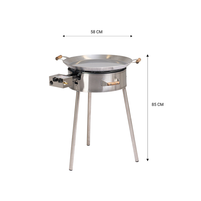 Paella Cooking Set PRO-580 inox, Ø 58 cm (pan Ø 58 cm, gas burner Ø 40 cm)