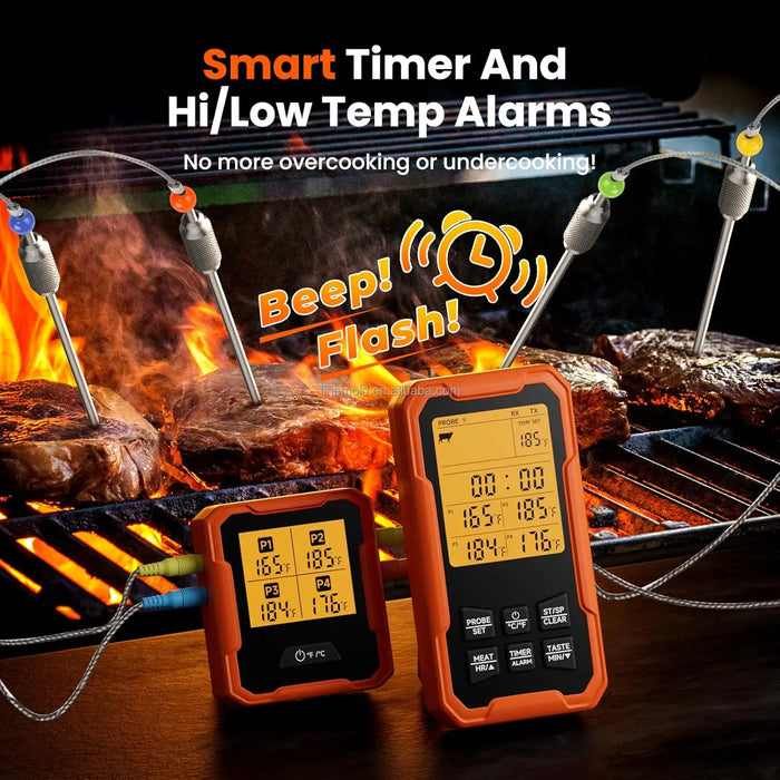 Wireless Meat Thermometer, With 4 Probes