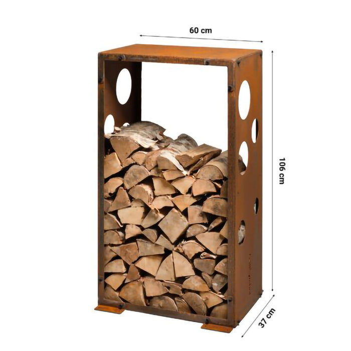 Corten Steel Firewood Rack WoodStock M (size 60x37x106 cm)